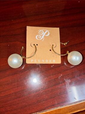 Plunder Gold Hoops with Cream Pearl Drops